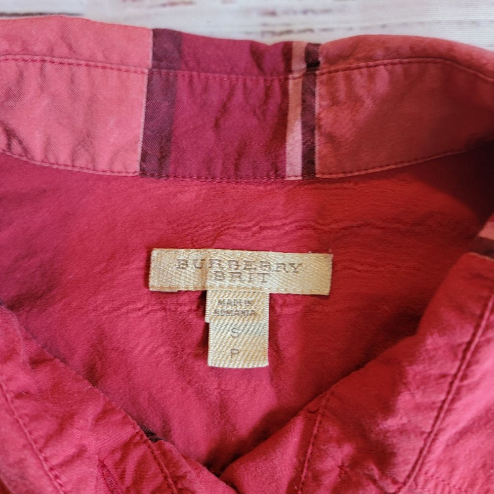 Burberry Brit Red House Check Collared Cotton Button Up Women's Small - Picture 2 of 6